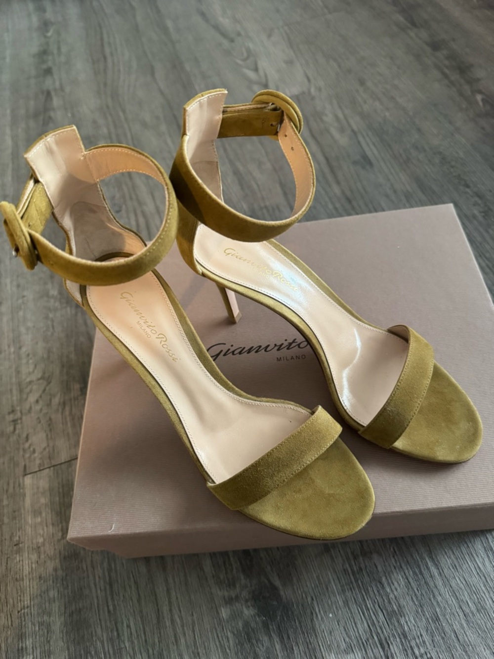 Gianvito Rossi Olive Suede Ankle-Strap Sandals